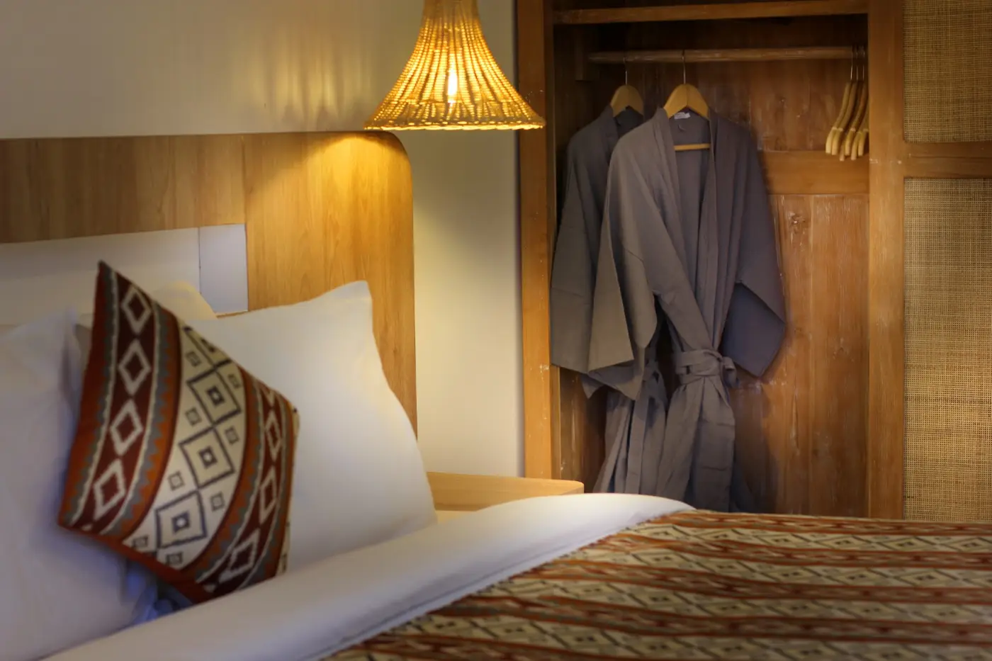 Bedside details and bathrobes at Casa Vana Seseh